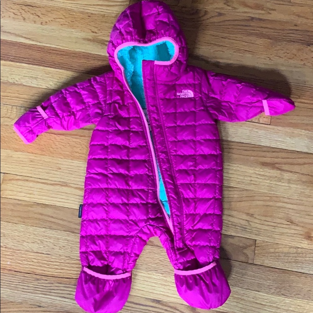 The North Face Toddler Snowsuit in Bright Magenta with Teal Lining